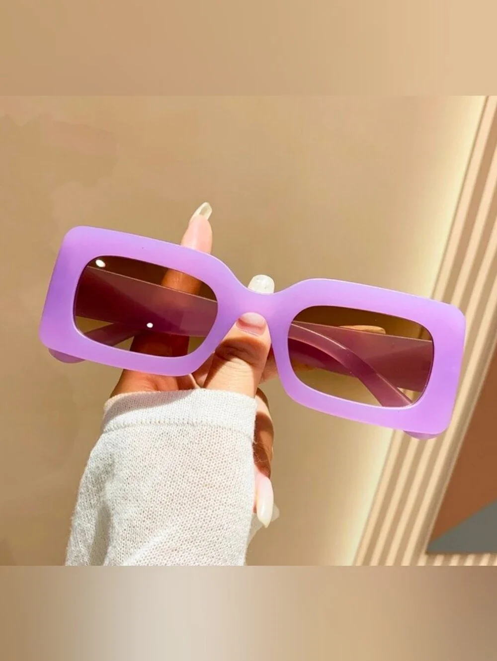 Purple Rectangular Fashion Sunglasses - Women's Accessories